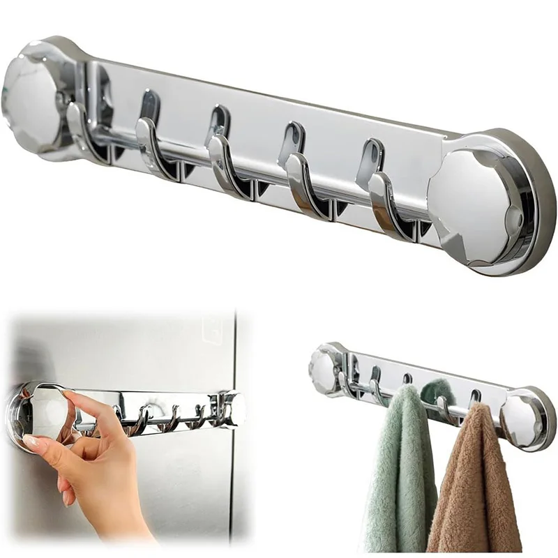 Multifunctional Sucker Cup Hook For Hanging Towel Caps Stainless Steel Towel Rack Bathroom Kitchen Shower Hook Life Tools 1/2pcs