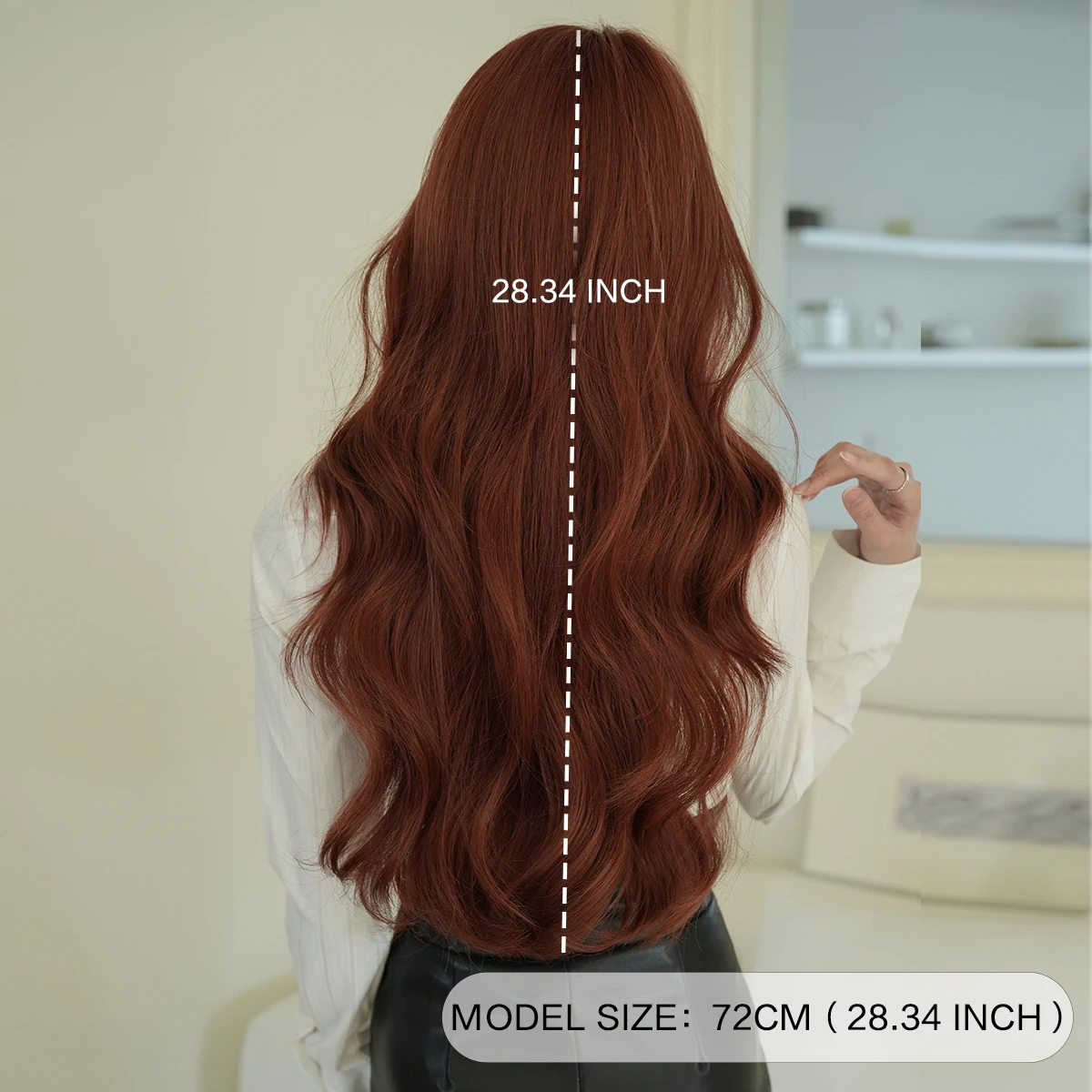 7JHH WIGS Long Body Wave Copper Wig for Women Synthetic Modest Fashion Middle Part Wear and Go Orange Wigs with Curtain Bangs - view 4