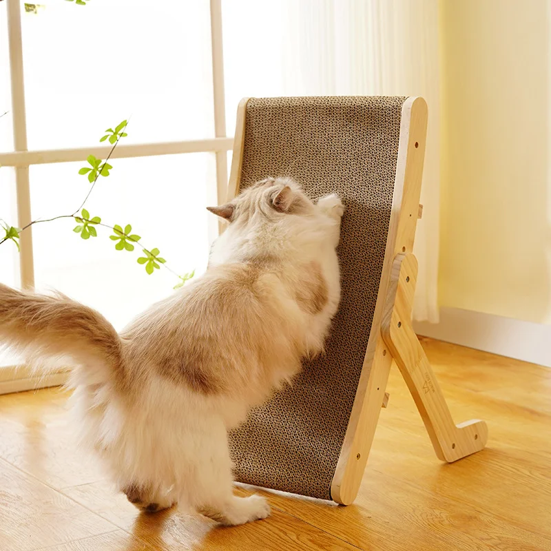 Cat Scratcher Cardboard with Solid Wooden Frame Kitten Scrapers Scratching Bed Reversible Pet Furniture for Cats