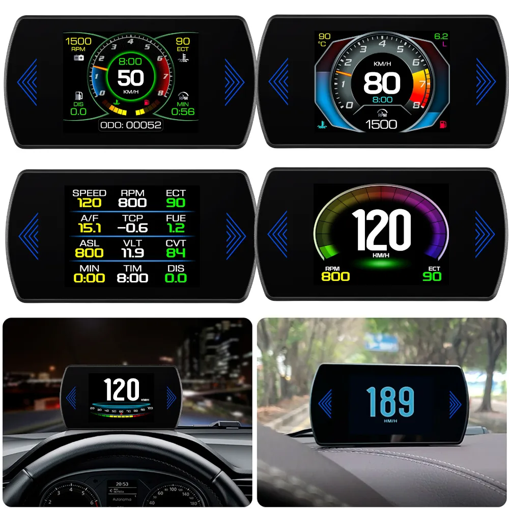 

Multi-functions P12S Car HUD Head Up Display OBD2 On-board Computer Water Temp Fuel Consumption LCD Digital Speedometer Gauge