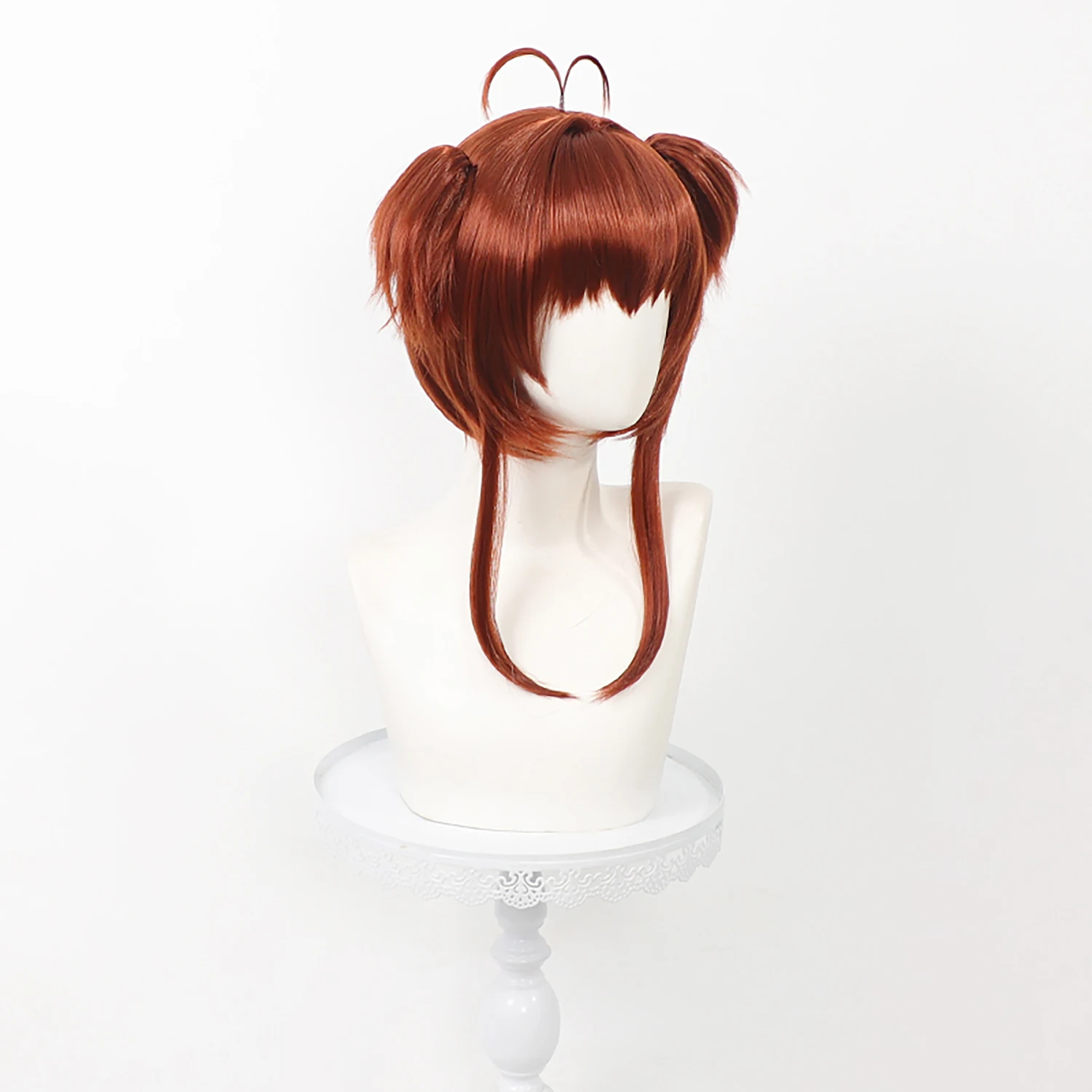 Brown Synthetic Anime Cosplay Wig With Bangs Detachable Double Ponytail Claw Clip Heat Resistant For Party Costume