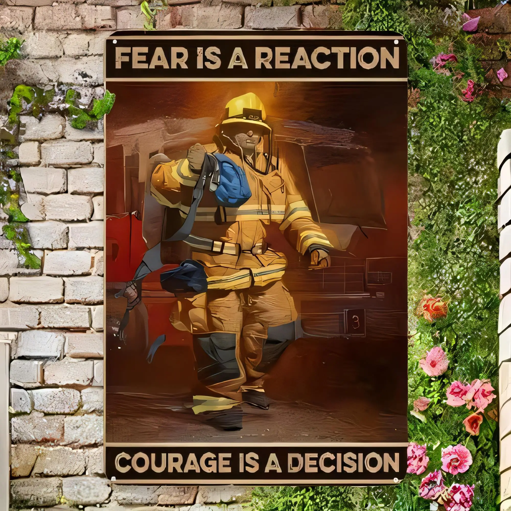 Tin Sign Fear Is A Reaction Courage Is A Decision Motivational Soldier Poster Metal Wall Decor Vintage Rustic Retro Warning Quot