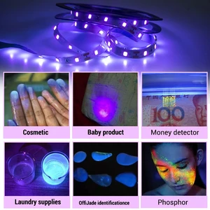 LED-LED-Klebeband UV-Party, UV-Lampe, flexibles Band für leuchtende Fluoreszenz, Ultraviolett 385-400 Nm, 2835 SMD, DC 12V, 5m 6 Hauptverkauf UV -LED -Band - №2