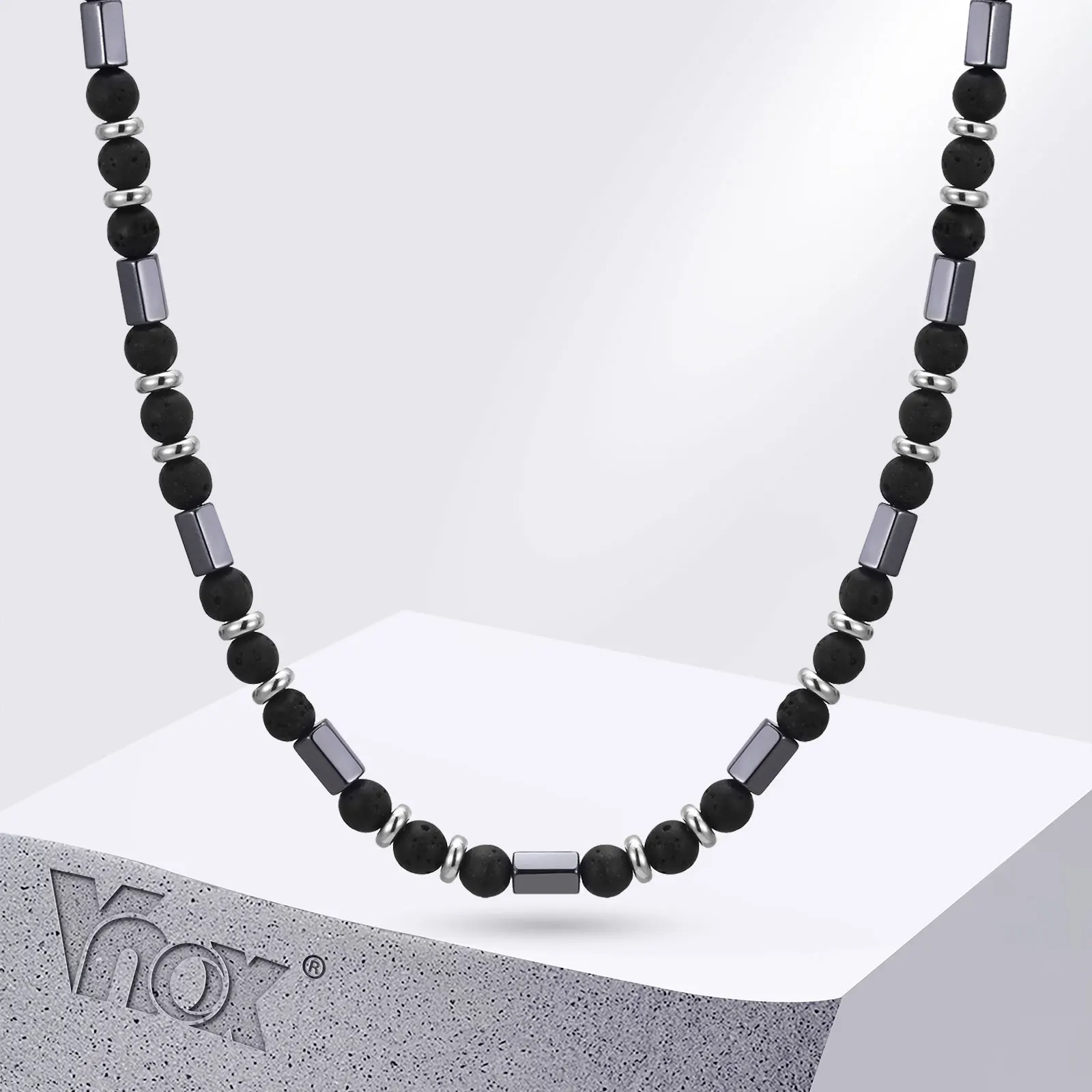 

Vnox Cuboid Geometric Tube Beads Chain Necklaces for Men Women, Black Lava Stone Beaded Choker Collar, Healing Balance Jewelry