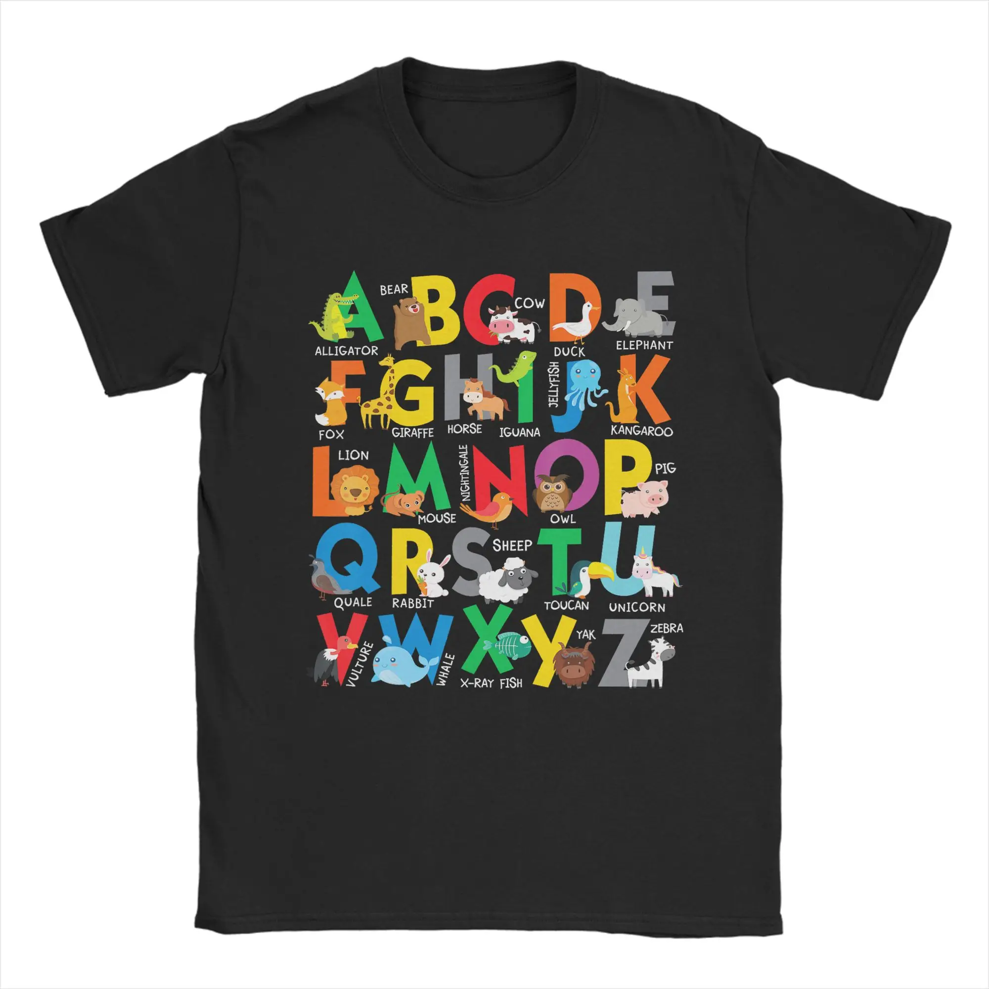Zoo Animal Alphabet ABCs Learning Letters Couple T-Shirts Summer Round Neck Trending Tee Shirt Hot Sale Plus Size Tops