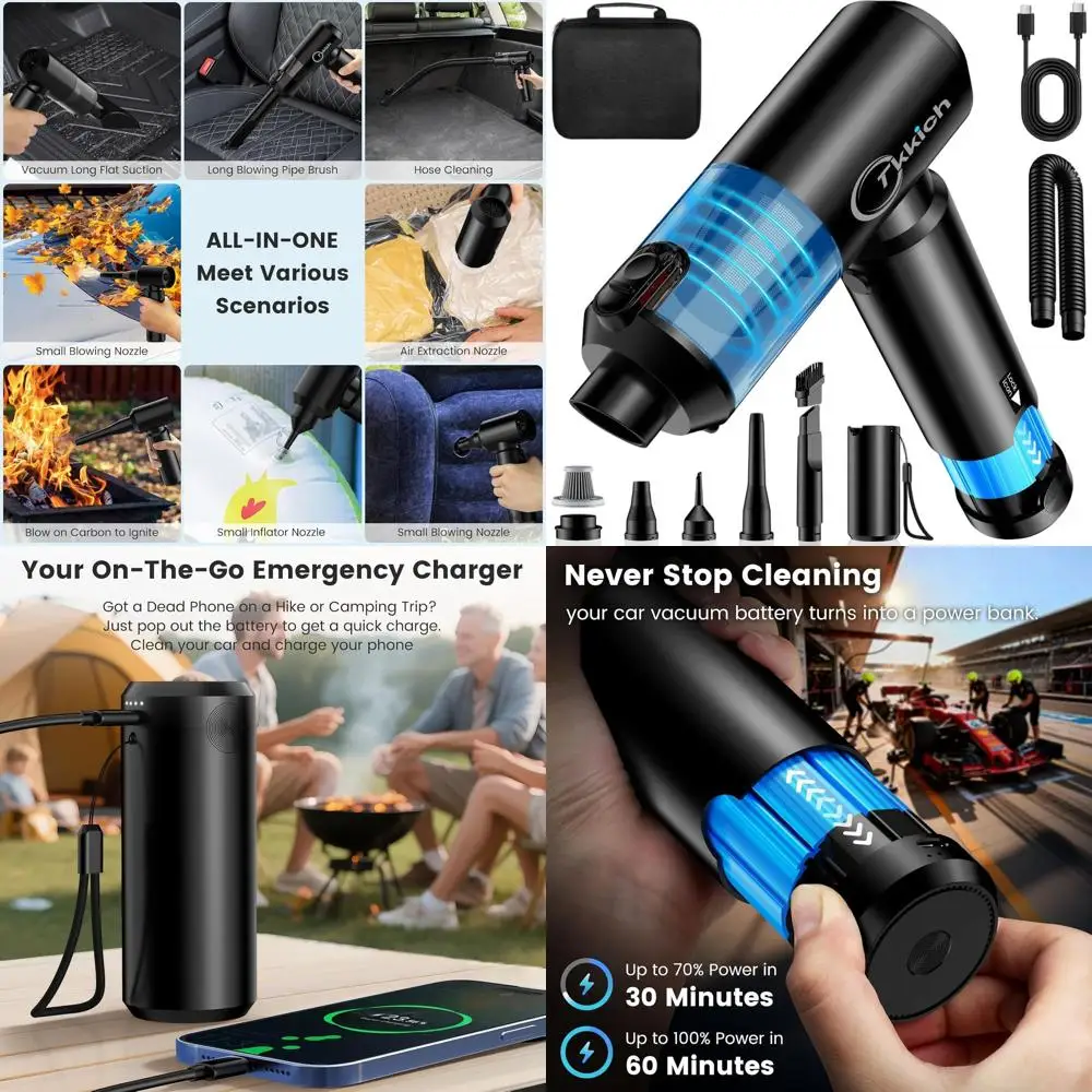 

Набор ручных пылесосов-воздуходувок 6-в-1, мини-пылесос 18000PA со съемным аккумулятором 6000 мАч для автомобиля и дома