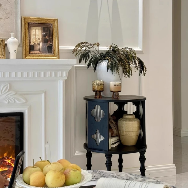

French Retro Solid Wood Side Table Small Storage Cabinet Sofa Side Cabinet Simple Modern Antique Living Room Small Table