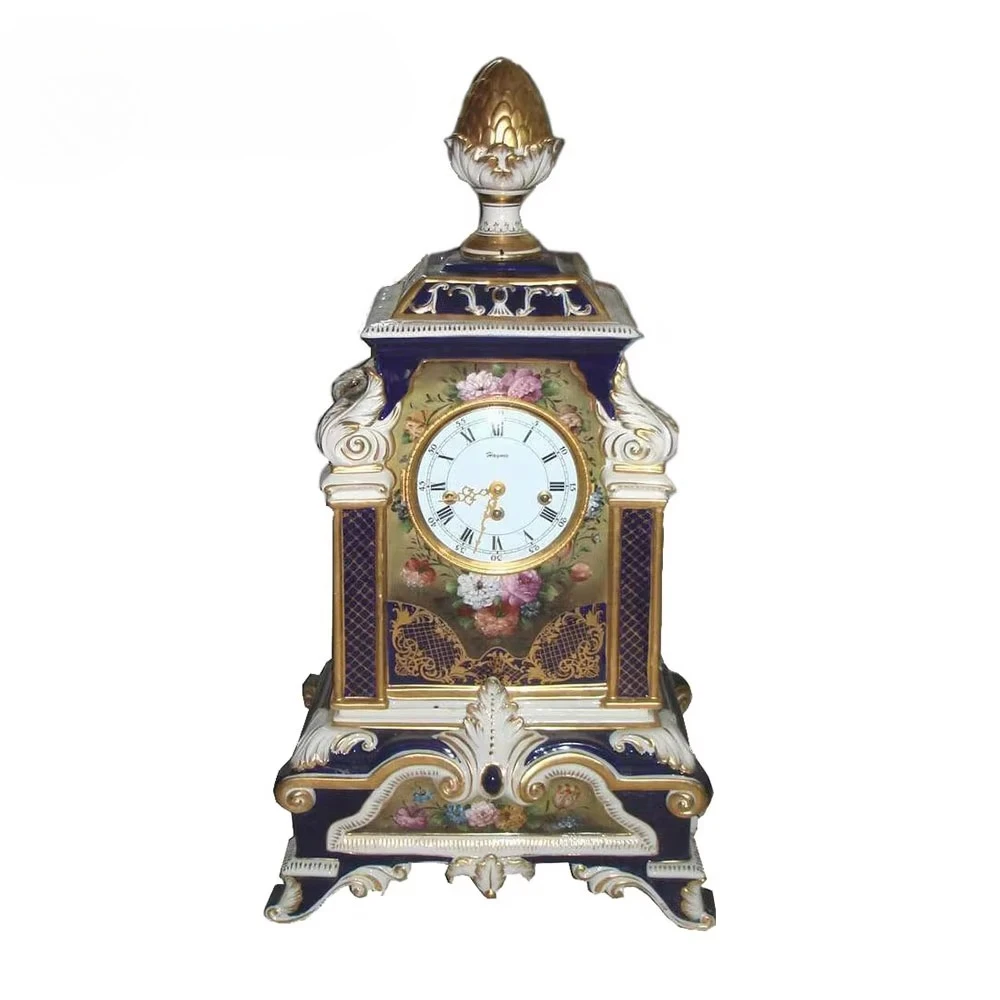 Retro Exquisite Ceramic Clock Flower Decoration Creative French High-end Villa Living Room Home Use Light Luxury Tabletop Clock