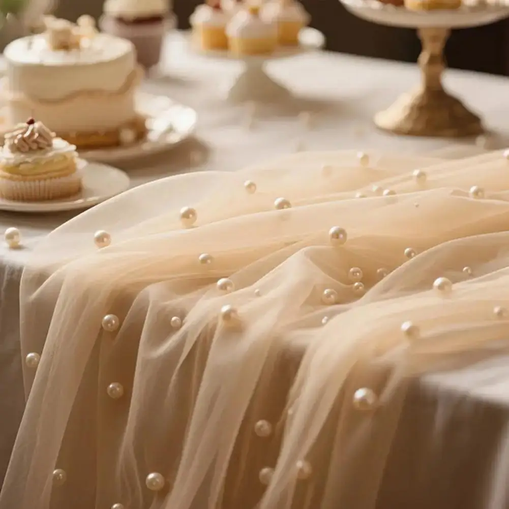 Versatile Table Runner for Holidays Tulle Table Runner for Wedding Faux Pearl Table Runner Sheer Tulle Overlay for Weddings