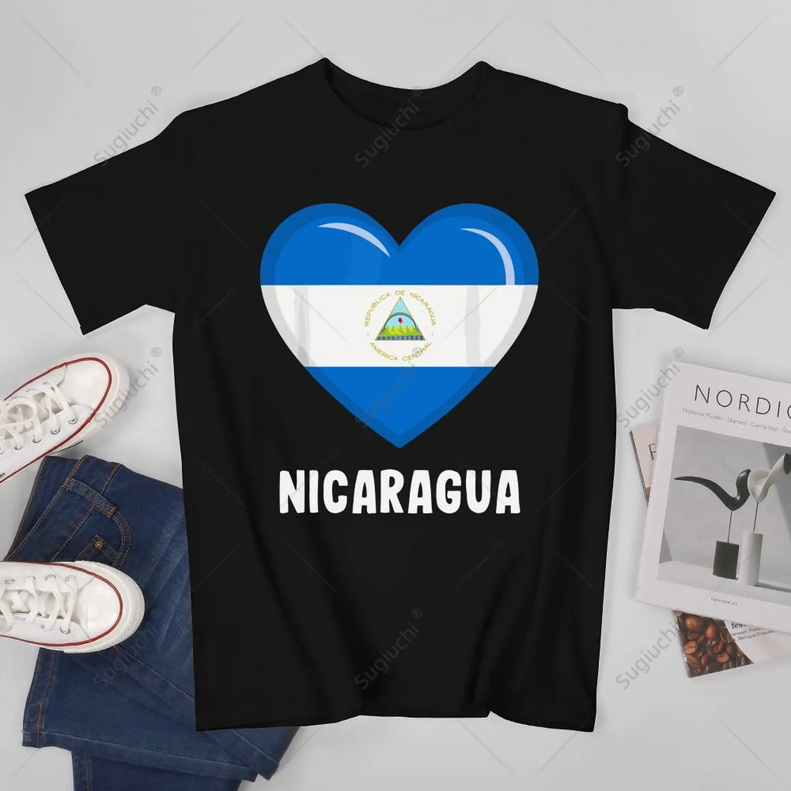 Unisex Men Nicaragua Flag Nicaragua Heart Tshirt Tees T Shirts Women Boys 100% Cotton T-Shirt