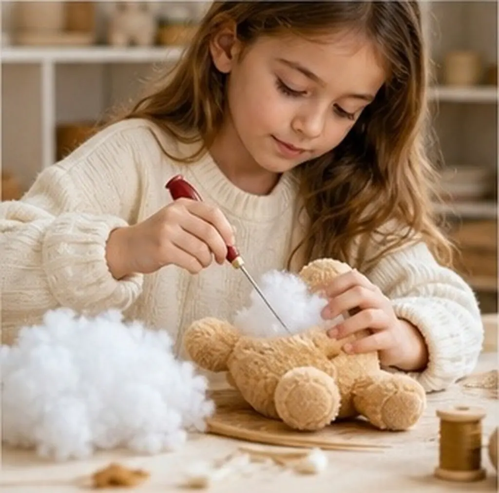 Cotton Filling Tool Kit Wooden Handle Stuffing Needle Set for Stuffed Animals DIY Crafts Sewing Project Filler Tools