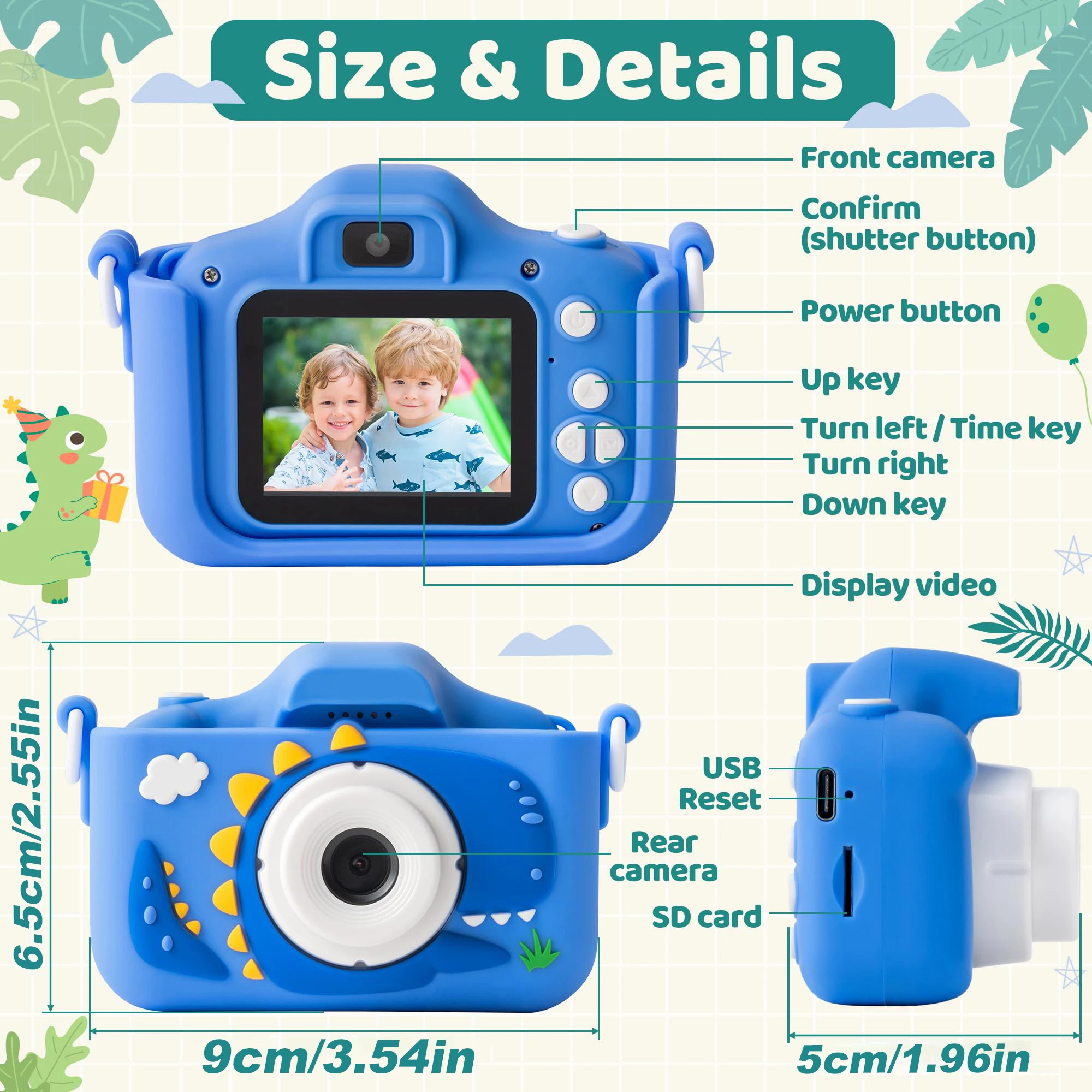 Câmera infantil, câmera dupla, 1080P HD, 48MP com gravação de vídeo Presente de aniversário perfeito para crianças Ideal Natal, Halloween ou Bir