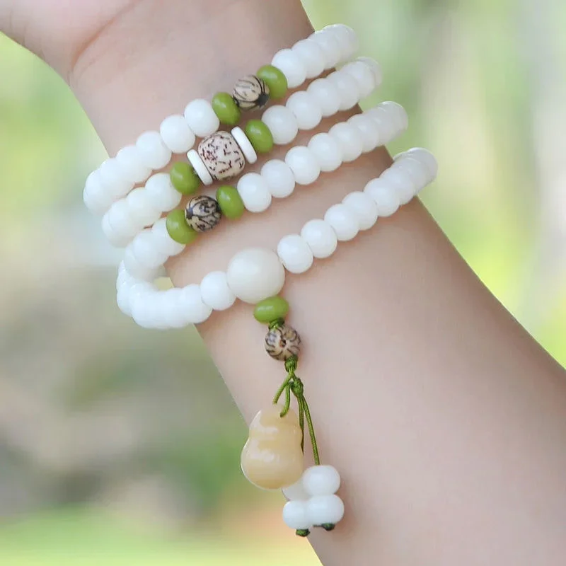 White Jade Bodhi Root Handstring Female 108 Natural Seed Buddha Beads Bracelet Lotus Couple Necklace