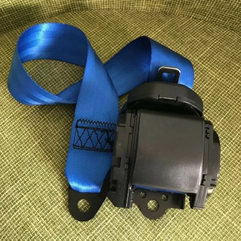 3 Point Vehicle Car Front Seat Belt Buckle Kit Automatic Retractable Straps Blue