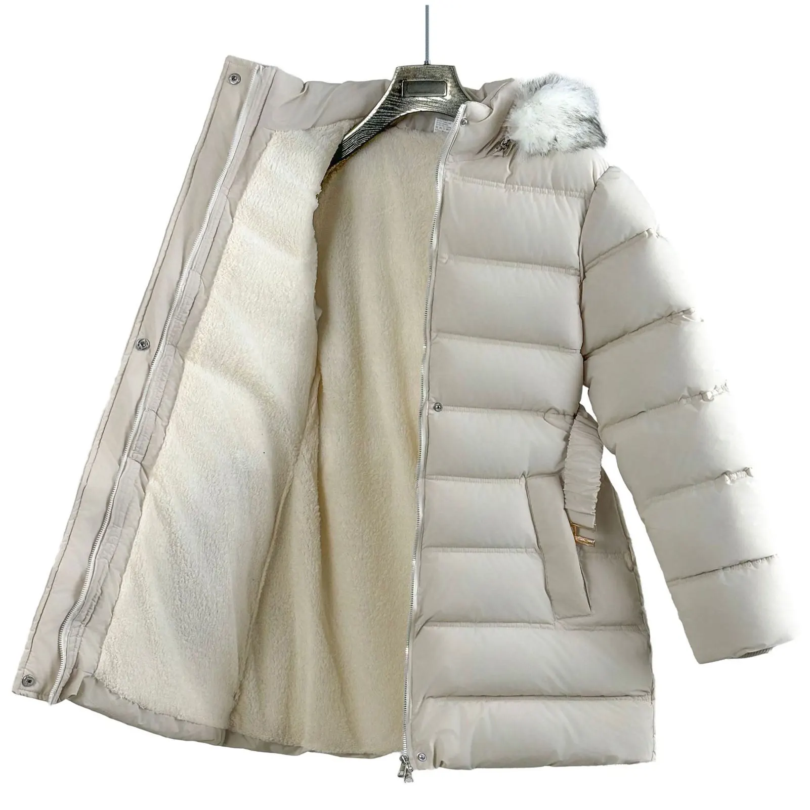 Girls Quilted Coat with Belt,Warm Cotton-Padded Kids Puffer Jacket,Windproof Fur Hood Children's Down Jacket,Teens Winter Parka
