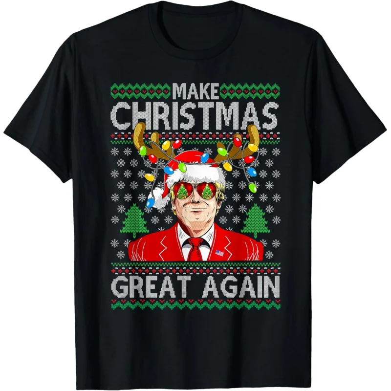 

Make Christmas Great Again Trump Reindeer Xmas Rudolph Ugly T-Shirt Loose men's and women's clothing