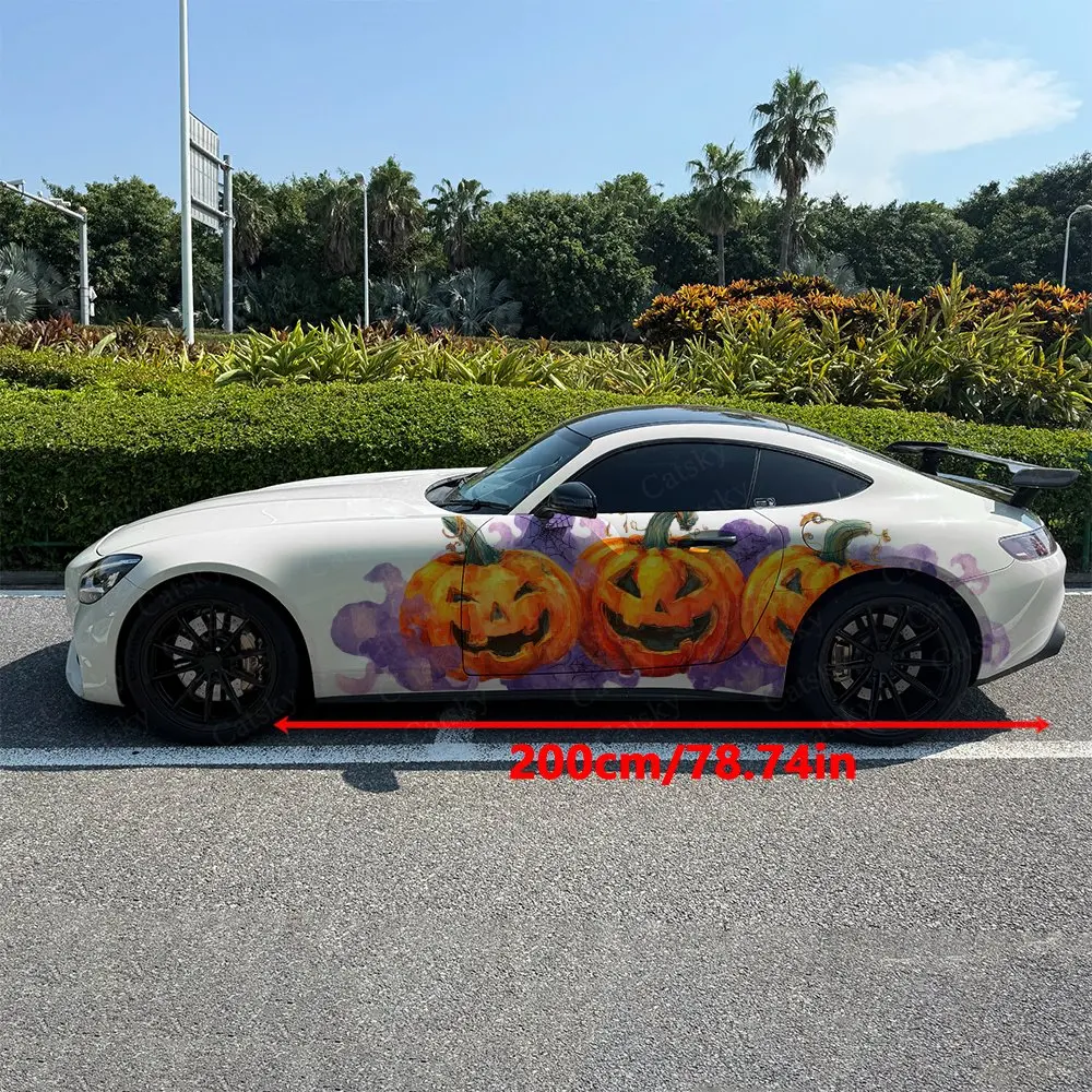 

Halloween Pumpkin Lantern Car Side Wraps, Self-Adhesive PVC Waterproof & Scratch-Resistant Stickers, Car Accessory Gift