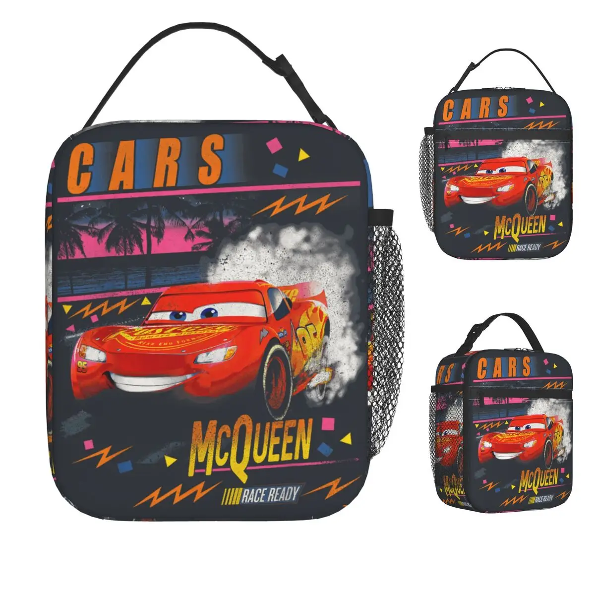 

Cars Lightning McQueen Palm Tree Sunset Lunch Bag Funny Lunch Box Office Portable Thermal Tote Handbags Graphic Cooler Bag