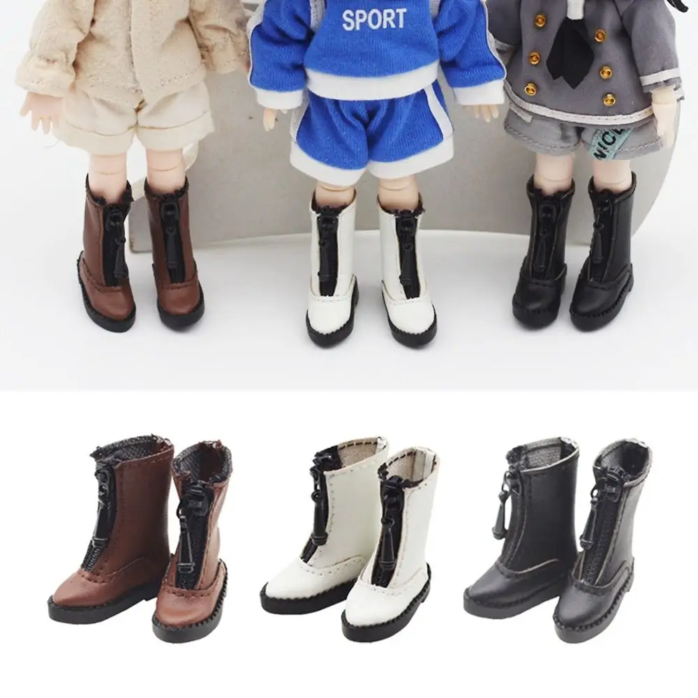 1 คู่ High-top Obitsu 11 ตุ๊กตาหนังรองเท้าซิปโลหะรองเท้าส้นสูง 1/12 ตุ๊กตา Bjd รองเท้าหนัง PU หนังสบายๆ