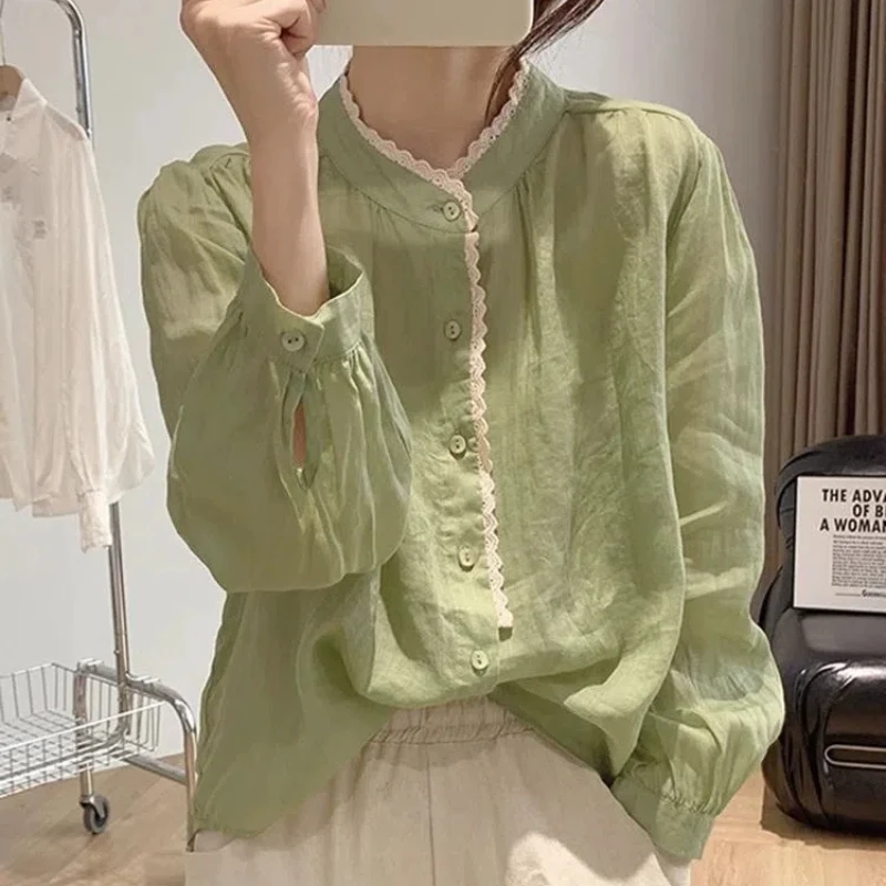 Women's Spring and Autumn Thin Shirt New Vintage Loose Design Niche Long Sleeved Shirt Top