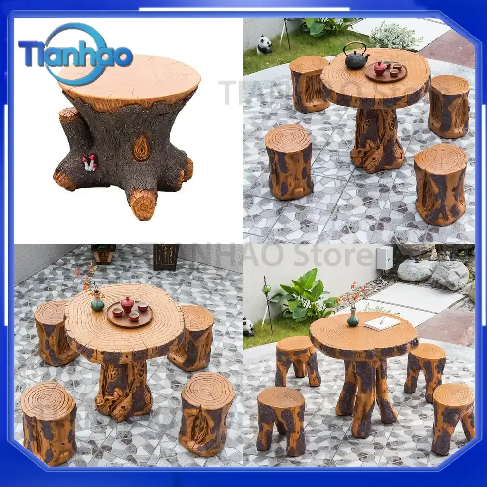 Outdoor Imitation Solid Wood Tables and Chairs for Outdoor Courtyard Balcony Small Round Table for Villa Park Leisure