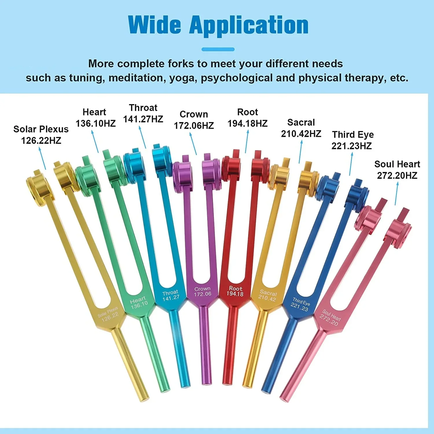 8pcs Colorful Chakra Tuning Forks 2 Silicone Hammer 126.22 Hz-272.2Hz Sound Therapy Instrument Balancing Vibration Soul Healing