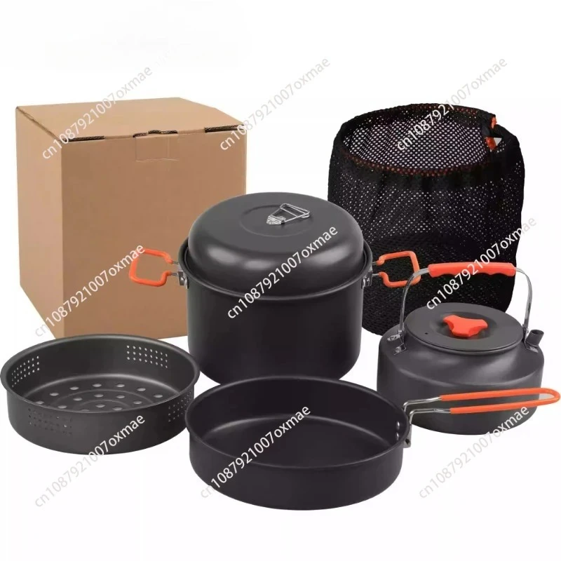 Outdoor set pot steamer set camping steamer plate aluminum alloy camping cooker outdoor portable kettle