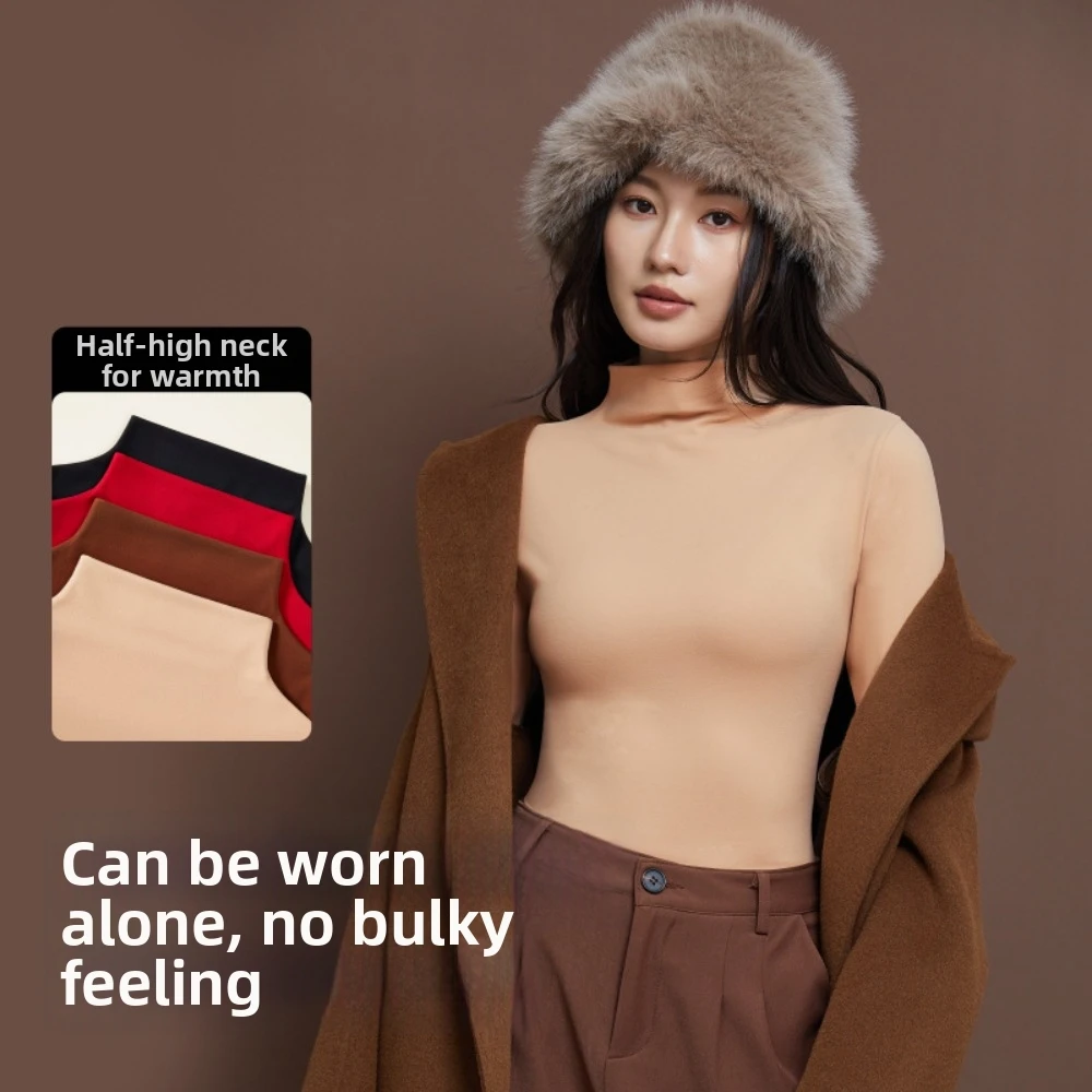 Invisible Women Thermal Clothes Feel Heating Lingerie Thermal Underwear Large Size High Neck Warmth Long Tops Girls Female