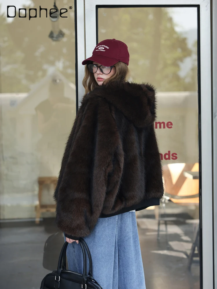 الشتاء الكورية Ins الشارع شخصية مقنعين صديقة للبيئة فو الفراء قصيرة الوجهين سترة قطن سميكة تنوعا معطف غير رسمي #2