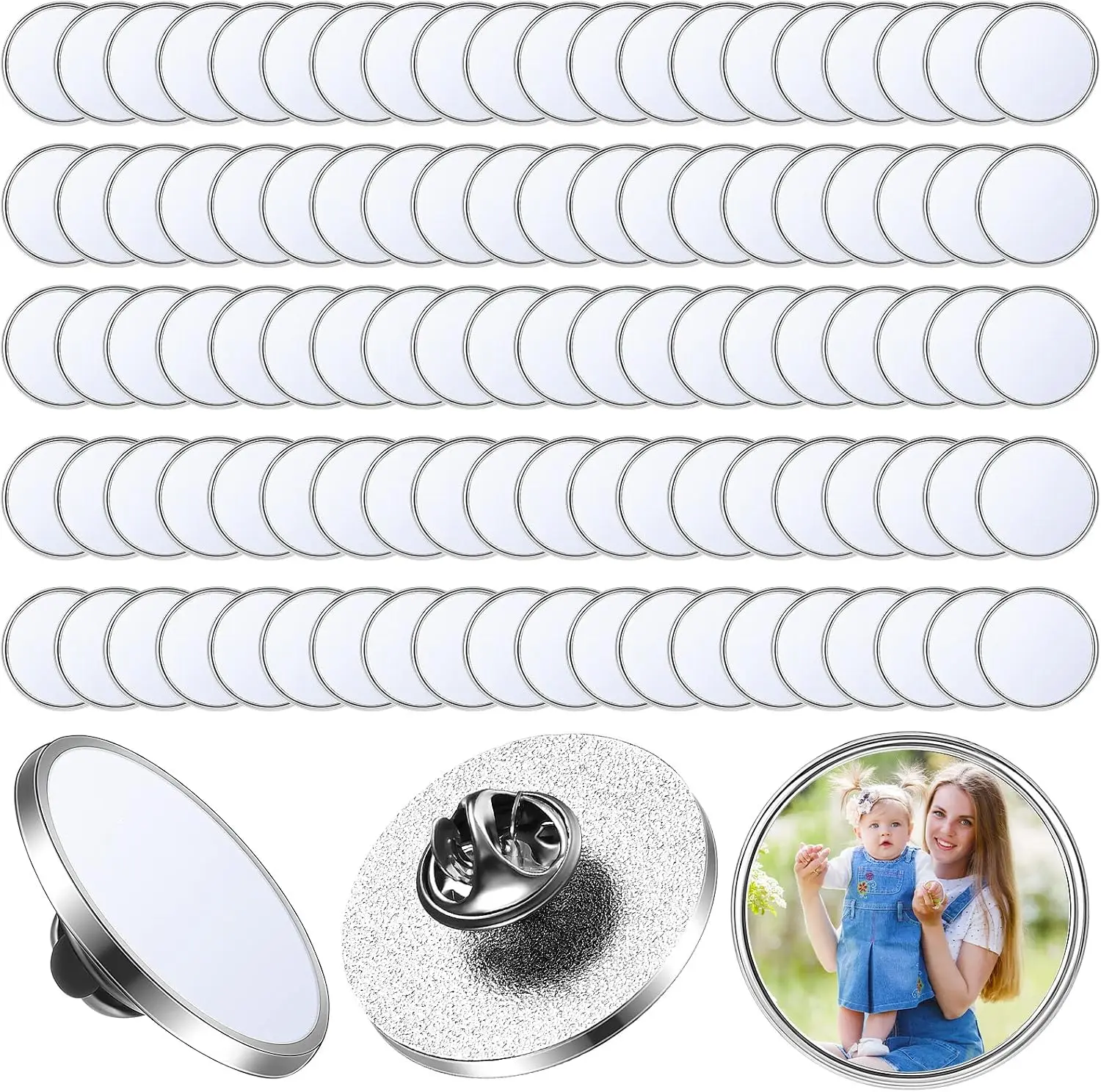 

100 Pcs Sublimation Buttons Blanks with Pins, 0.98 Inch Sublimation Lapel Pins Buttons Blanks Heat Transfer Aluminum Sheet Badge Kit for DIY Crafts Making School Supplies Birthday Party Favors