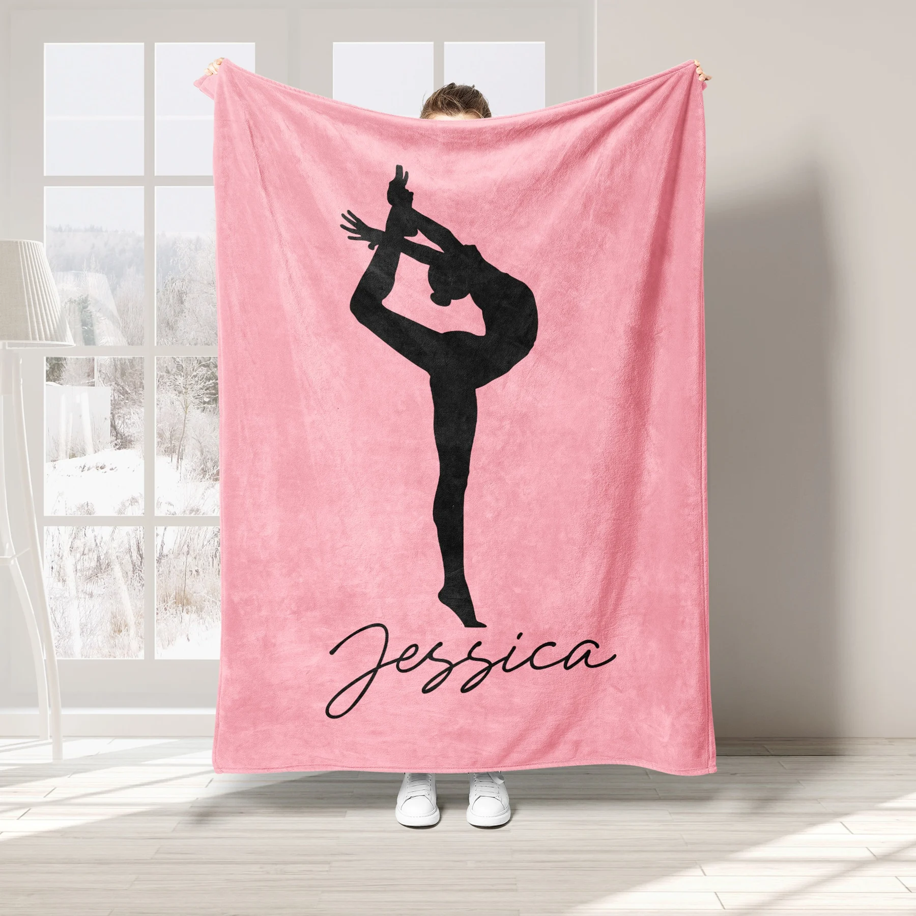 Personalized Gymnastic Throw Blanket, Custom Name Soft Cozy Flannel Throw Blankets, Sport Gift for Gymnast, Daughter, Girl, Kid