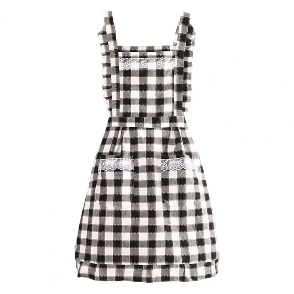 Korean Style Useful Lattice-Pattern Cotton Apron Unisex Kitchen Apron Lace Decor for Household