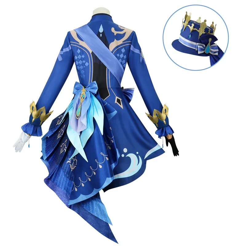 Furina Cosplay Kostuum Pruik Haar Impact Fontaine Focalors Met Hoed Zwarte Pakken Hoge Hak Cosplay Schoenen Voor Vrouwen Outfits