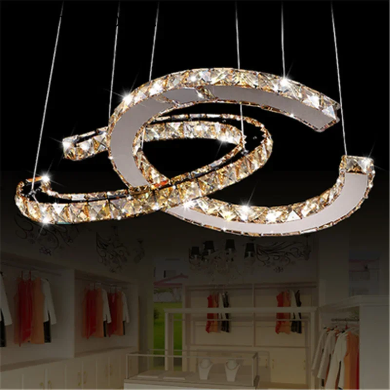 

Modern Chrome Chandelier Crystals Diamond Ring LED Lamp Stainless Steel Hanging Light Fixtures Adjustable Cristal LED Lustre