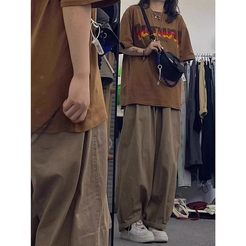 

Большие размеры 300 Pou: Американские ретро-рабочие брюки унисекс для весны и осени, японские повседневные прямые брюки в стиле Lazy Sle