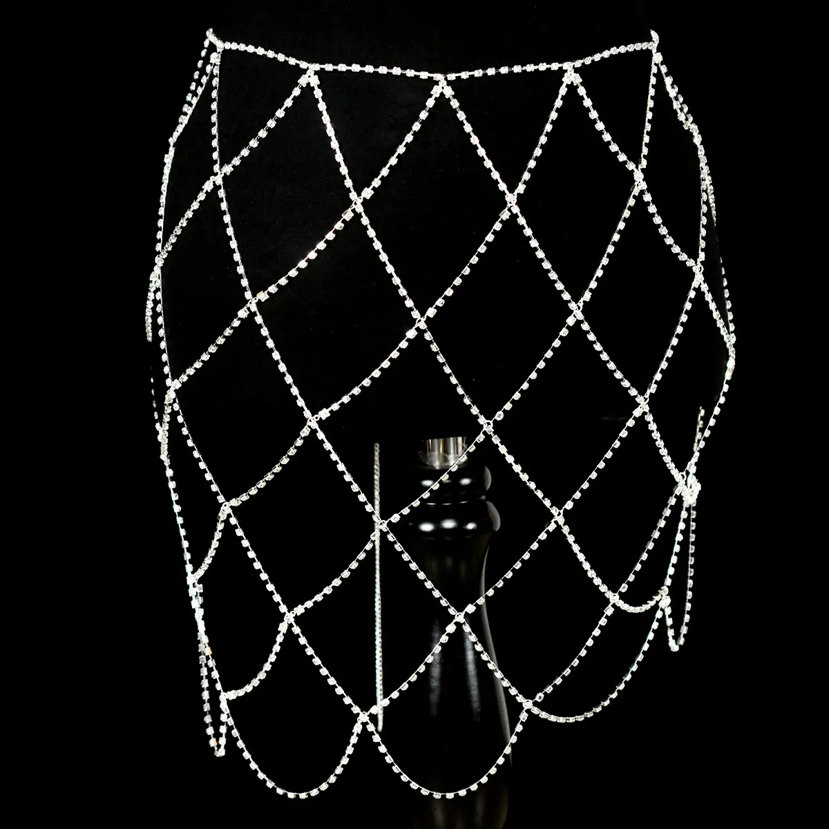 Outdoor Beach  Ladies Sexy Rhinestone Mesh Waist Skirt Fashion Personality Body Jewelry Stage Show Banquet Dress Matching Chain