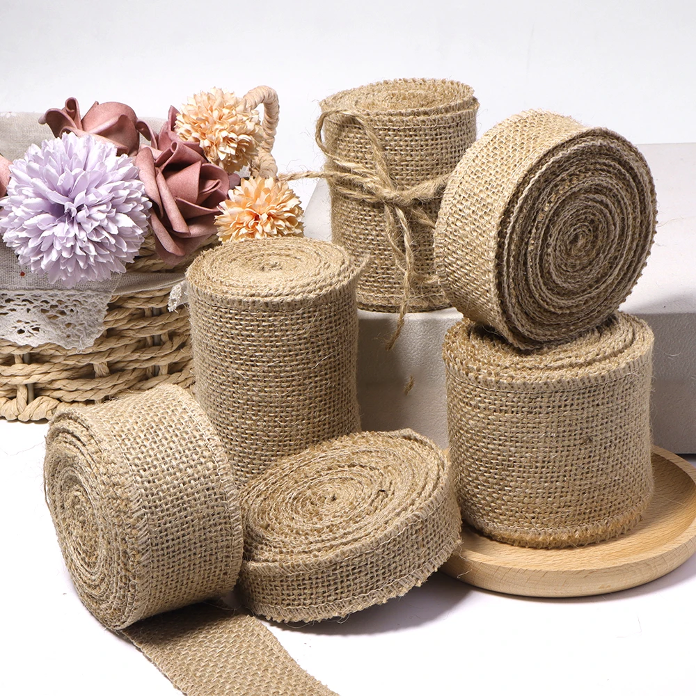 3/5 Yards 25-100mm Natürliches Juteband für Blumensträuße, Geschenkverpackungen, Weihnachten, Rustikale Vintage-Hochzeitsdekoration – Detail 3