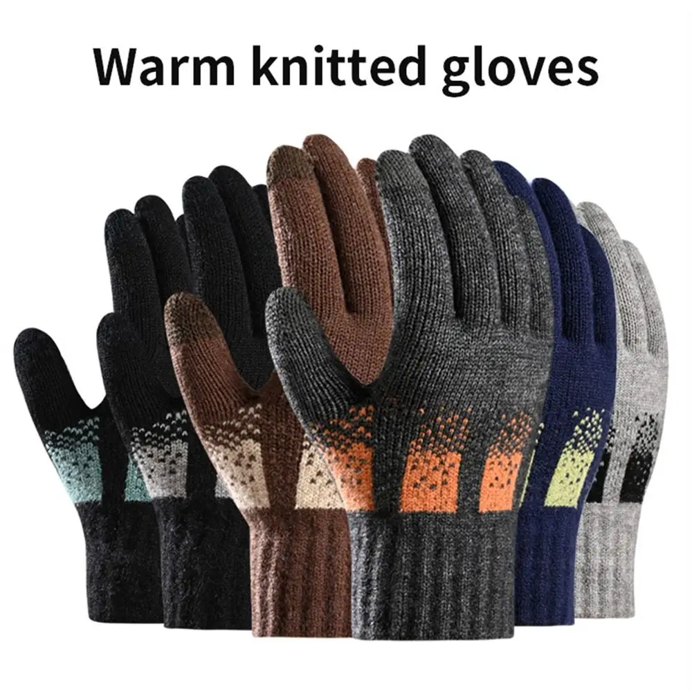 Fashion Thickened Knitted Gloves Warm Windproof Coldproof All Finger Gloves Touch Screen Mittens for Business Men