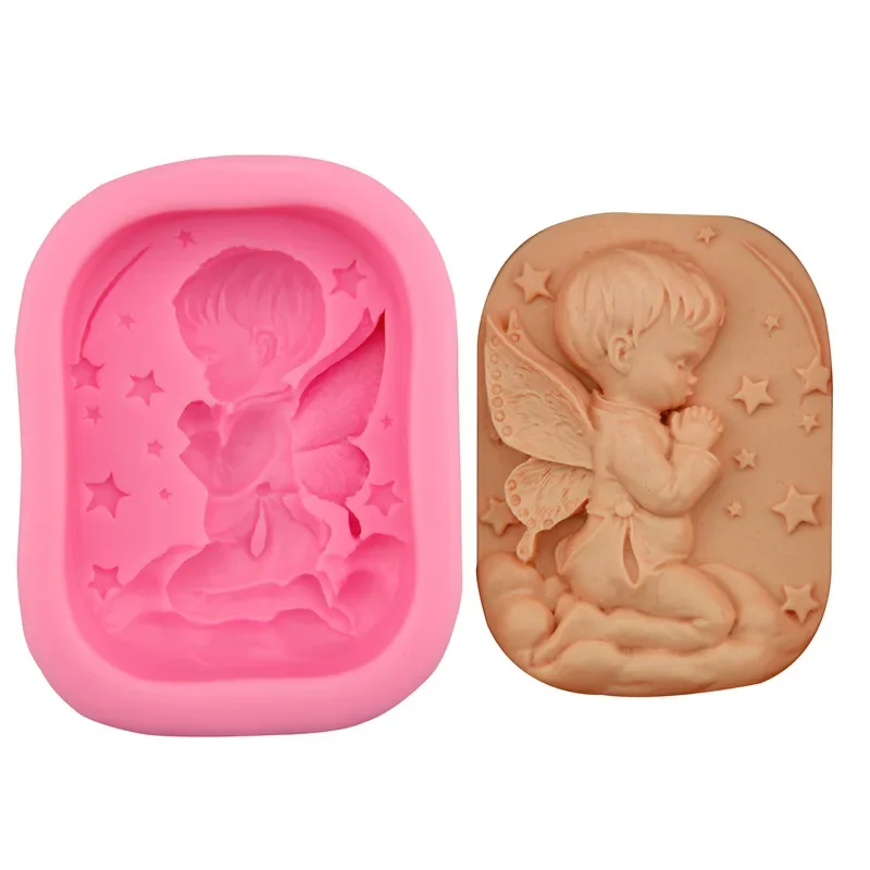 DIY Baking Tool 3D Little Angel Boy Wish Prayer Silicone Sugar Cake Chocolate Mold