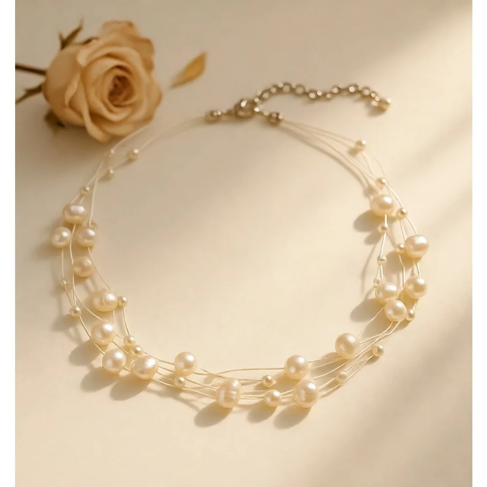 

Многослойное ожерелье из жемчуга в стиле барокко, многониточный чокер из пресноводного жемчуга, ручная работа, свадебные украшения для женщин