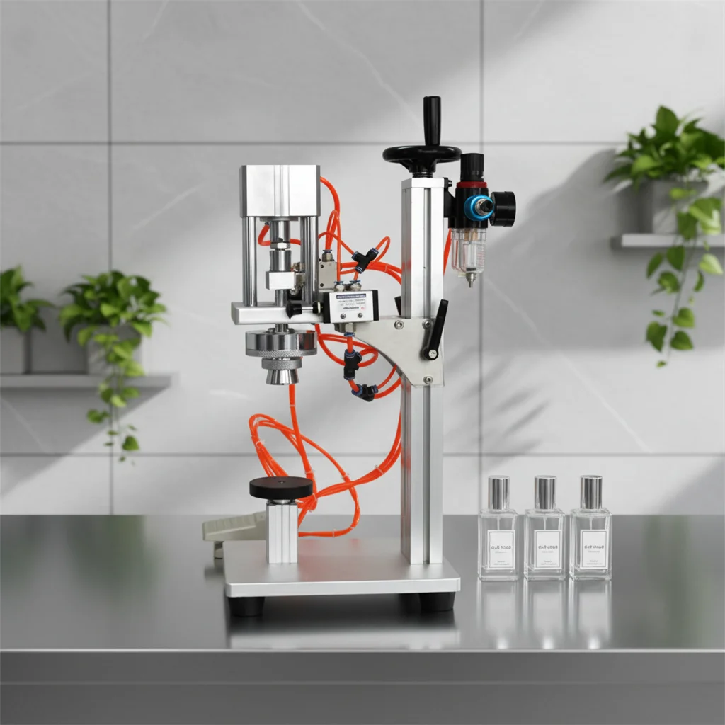 LY-08 Pneumatic Perfume Sealing Capping Machine Liquid Locking Crimping Optional Clamp Chuck Module 13 15 17 20 22mm Diameter