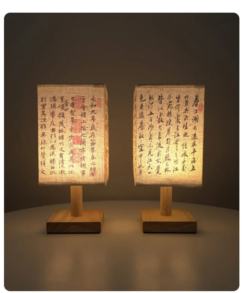 LED Decoration Table Lamps Simple Chinese Style Dimmable Plug Night Light Fabric Lampshade Square Bedroom Bedside Desk Lights