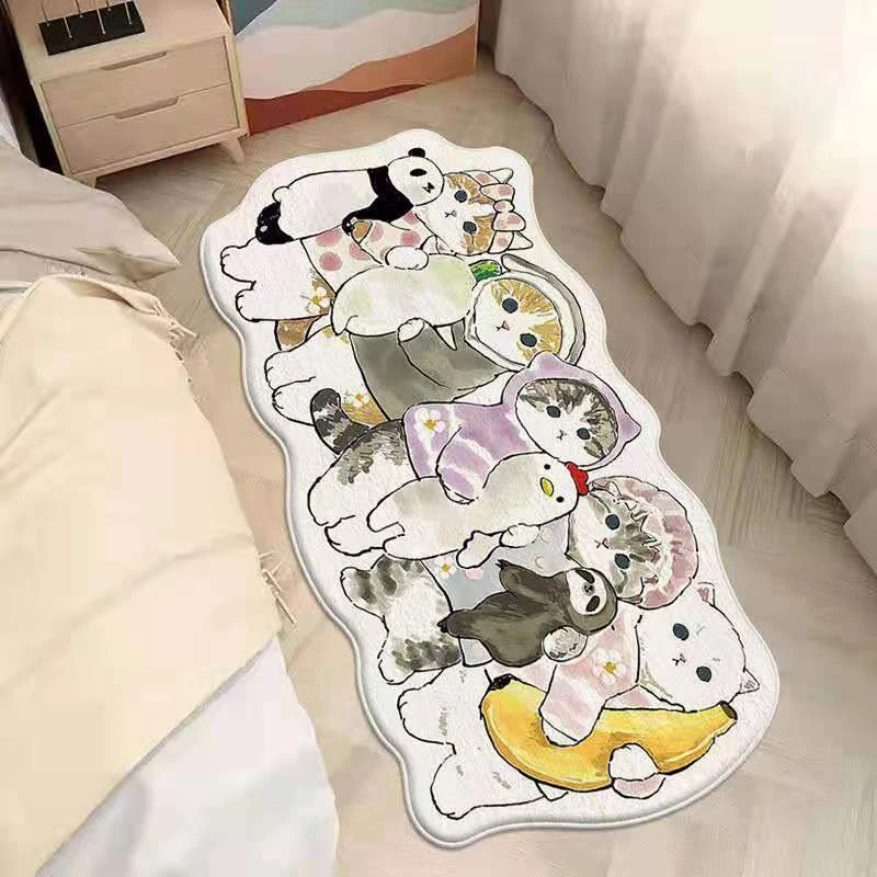 Kawaii Cat Rug Cartoon Funny Carpet Non-slip Bedside Area Rugs Shaggy Carpets for Living Room Bedroom Decoration Tapetes De Sala