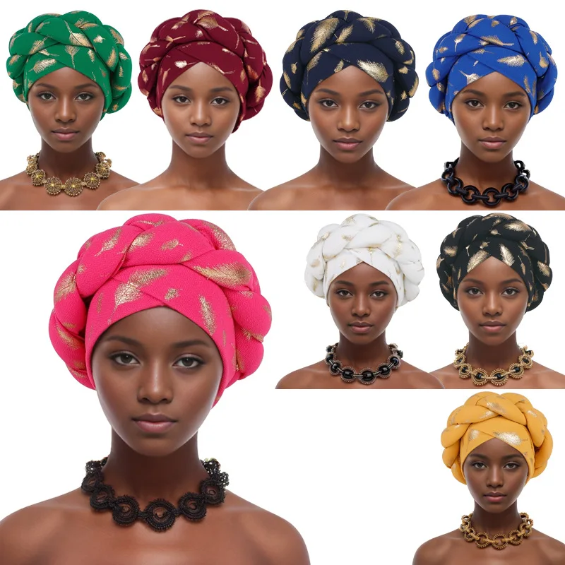 Amazon Temu Shein New Hot Foil Braided Turban Hat, Headwrap Scarf Hat, African Style Cap Cross Border