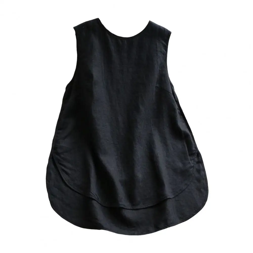 여성 캐주얼 베스트 O넥 민소매 단색 루즈핏 탱크탑 여름 언밸런스 사이드 슬릿 헴 풀오버 탑 여성 의류