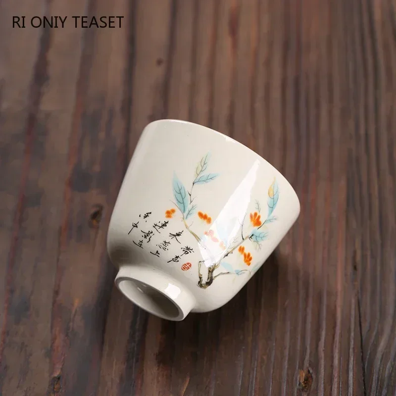 Chinese Tradition Ceramic Teacup Travel Meditation Cup Exquisite Hand Painted Tea Bowl Pu\'er Master Cup Tea Set Accessories 50ml
