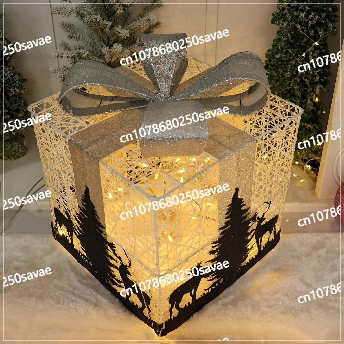 Christmas Gift Box, 3-Piece Luminous Wrought Iron, Stack Head Ornament with Lamp