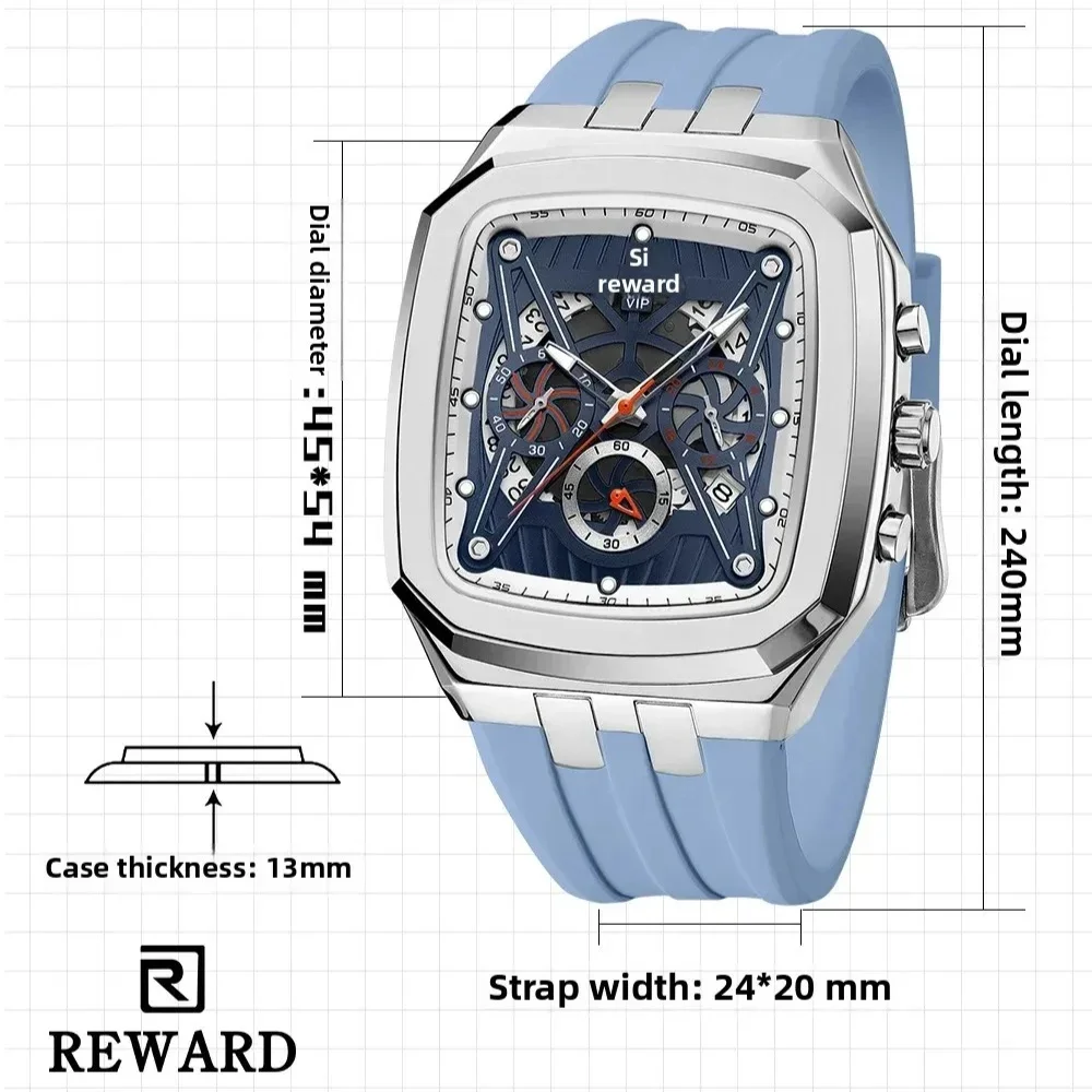 مكافأة 832260 ساعة كوارتز رجالية موضة مستطيلة تصميم التقويم مقاوم للماء حزام سيليكون عادية ساعات باردة للرجل Reloj