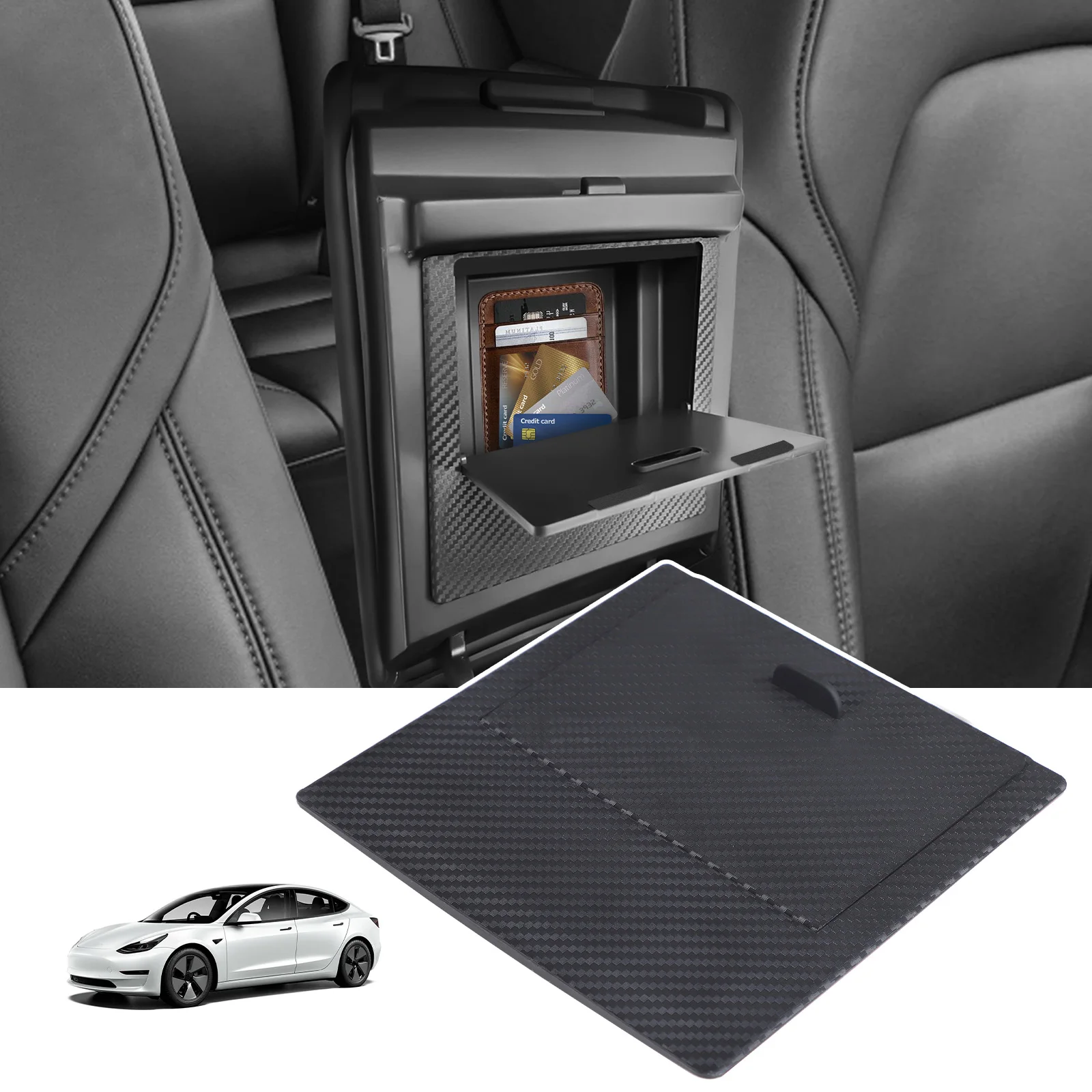 

Privacy Storage Box ABS Carbon Fiber Armrest Box Magnetic Hidden Storage Box Car Accessories For Tesla Model 3/Y 2017-2022 2023