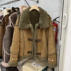 Veste de moto en peluche pour femme, manteau en fourrure d'agneau, daim épais, intégré, haute qualité, hiver, nouveau, 2024